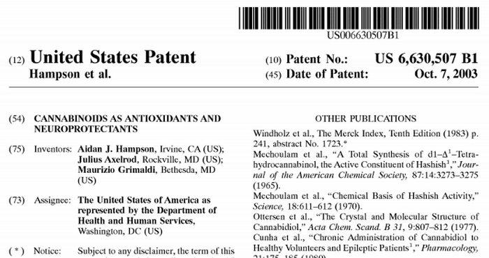 U.S Government Cannabinoids Patent No. 6630507